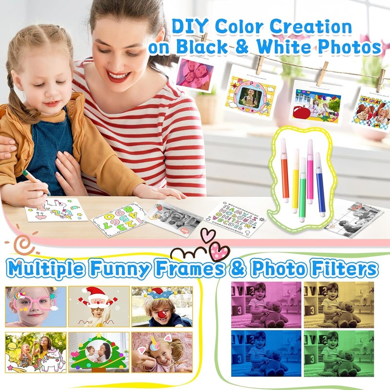 Dafotil Instant Print Camera for Kids, 3-12 Year Old Girls Boys Gifts, 1080P Video Children Digital Camera with 32GB Card, Kids Christmas Birthday Gifts Toddler Photo Camera Toys for Age 3 4 5 6 7 8 9 White - Image 5